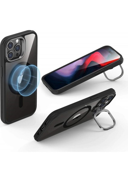 iPhone 15 Pro Kılıf MagSafe Classic Kickstand Hybrid - Şeffaf Siyah fiyatları