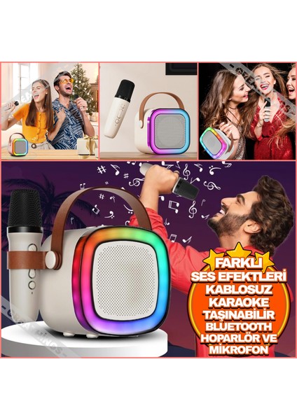 Kablosuz Taşınabilir Bluetooth Hoparlör Karaoke Mikrofon | Rgb Işıklı Yüksek Ses USB Şarjlı Hoparlör Mikrofon