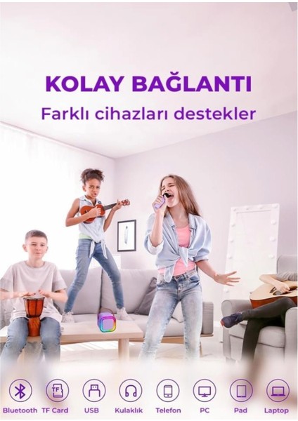 Kablosuz Taşınabilir Bluetooth Hoparlör Karaoke Mikrofon | Rgb Işıklı Yüksek Ses USB Şarjlı Hoparlör Mikrofon