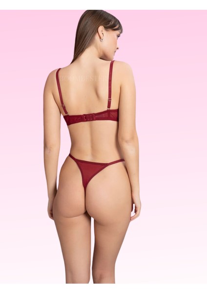 Dantelli Tül Çiçek Desenli Brode Nakışlı Sütyen Külot Takımı Altan Balenli fiyatları