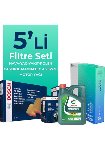 FORD Connect 1.6 Dizel Filtre Bakım Seti Castrol Motor Yağlı (2013-2018) 5 Li