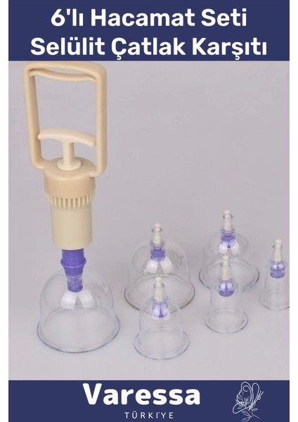 Özel Üretim Çatlak Giderici Vakumlu Masaj Aleti 6'lı Kupa Hacamat Seti