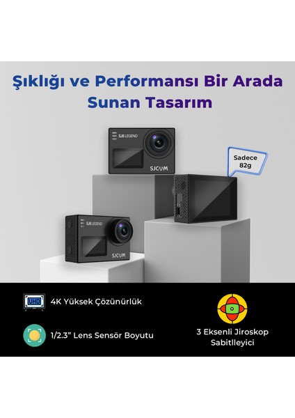 SJ6 Legend WiFi 4K UHD 16MP 166° 2” Dokunmatik Geniş Ekran Sanal Jiroskop Sabitleme 1000mAh Geniş Batarya 240 FPS Ağır Çekim 30 Metre Su Geçirmez Kılıflı Aksiyon Kamerası Gümüş modelleri