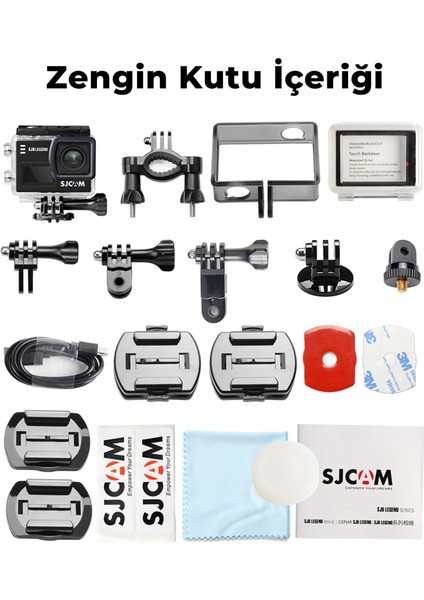 SJ6 Legend WiFi 4K UHD 16MP 166° 2” Dokunmatik Geniş Ekran Sanal Jiroskop Sabitleme 1000mAh Geniş Batarya 240 FPS Ağır Çekim 30 Metre Su Geçirmez Kılıflı Aksiyon Kamerası Gümüş