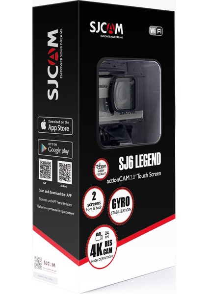 SJ6 Legend WiFi 4K UHD 16MP 166° 2” Dokunmatik Geniş Ekran Sanal Jiroskop Sabitleme 1000mAh Geniş Batarya 240 FPS Ağır Çekim 30 Metre Su Geçirmez Kılıflı Aksiyon Kamerası Gümüş