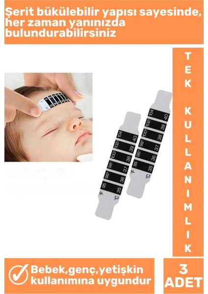 Tüm Yaşlar Için Uygun Şerit Bükülebilir Tek Kullanımlık Çocuk Bebek Ateş Ölçer 3 Adet