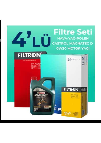 FORD KUGA 1.5 Dizel Filtre Bakım Seti Castrol Motor Yağlı (2017-2019) 4 Lü