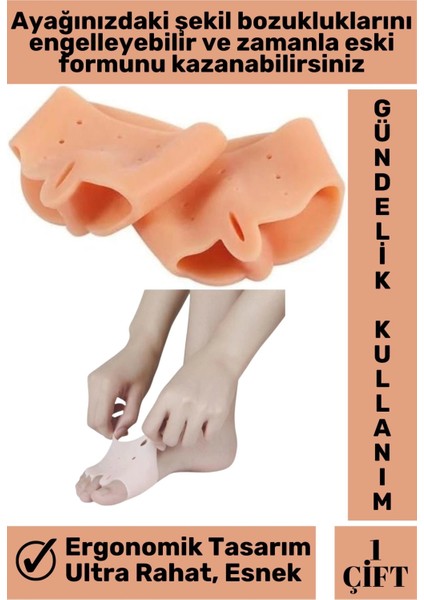 Premium Bunyon Ayak Baş Parmak Kemik Koruyucu Silikon Makaralı Ayak Parmak Ayırıcı Düzeltici 1 Çift