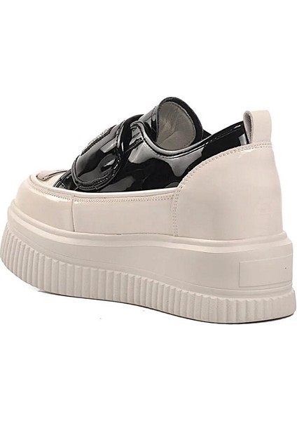 24K373 Kadın Rugan Deri Yüksek Taban Taşlı Cırtlı Sneaker Günlük Ayakkabı fiyatları