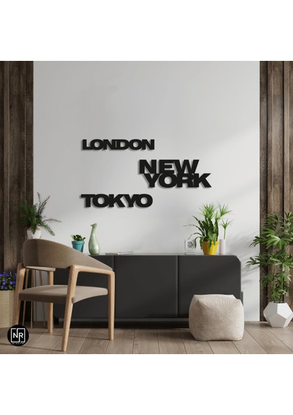 New York ,tokyo , London Dekoratif Metal Tablo