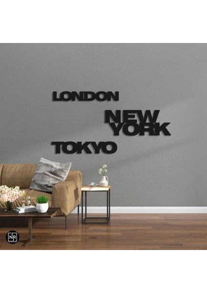 New York ,tokyo , London Dekoratif Metal Tablo