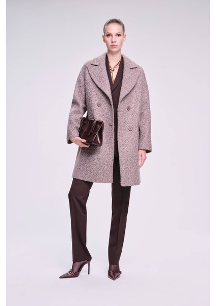 Saykı Woman Kahverengi Dinamik Fit Desenli Sivri Yaka Manto