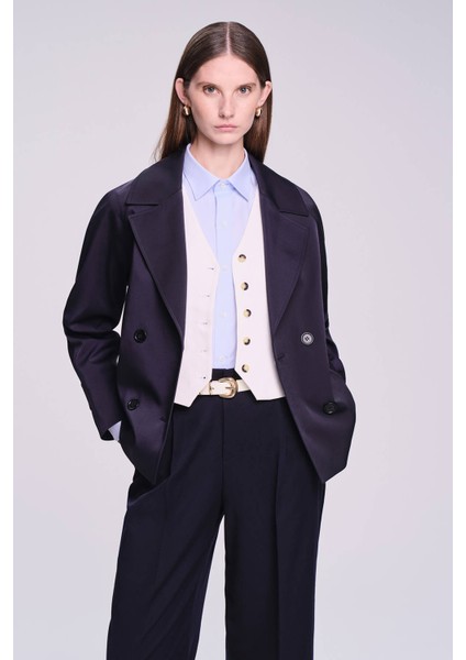 Saykı Woman Lacivert Slim Fit Düz Mono Yaka Pamuklu Trençkot fiyatları