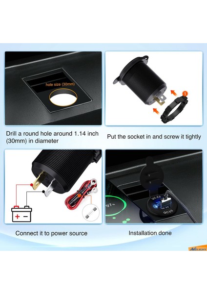 Hızlı Şarj Soketi 60W Usb-C Çoklu Araç Şarj Soketi Pd 3.0 ve Dokunmatik Anahtarlı Iki Qc3.0 Bağlantı Noktası Hızlı Araç Adaptörü (Yurt Dışından)