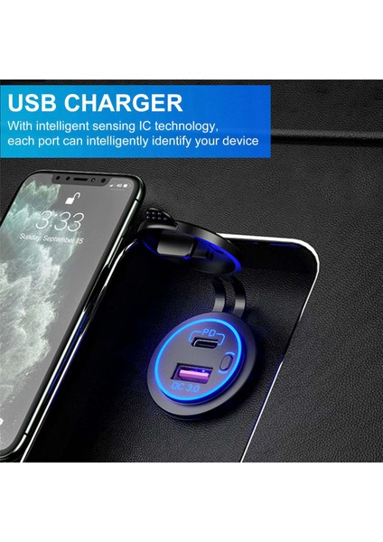 Pd Tip C USB Araç Şarj Cihazı ve Qc 3.0 Hızlı Şarj Cihazı 12V Güç Çıkışı Soketi, Motosiklet Rv Atv Için Açma/kapama Anahtarı, Mavi (Yurt Dışından) fırsatları