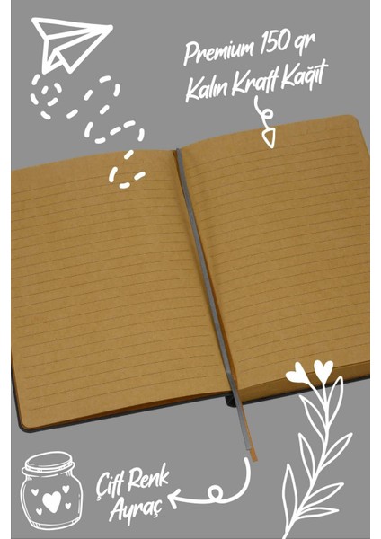 Bujo Kraft Keten Defter 96 Yaprak A5 150 Gr. Kraft Çizgili modelleri