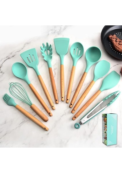 Koyu Yeşil 2 Parçalı Yapışmaz Silikon Mutfak Gereçleri Seti Tencere Seti (Yurt Dışından) modelleri