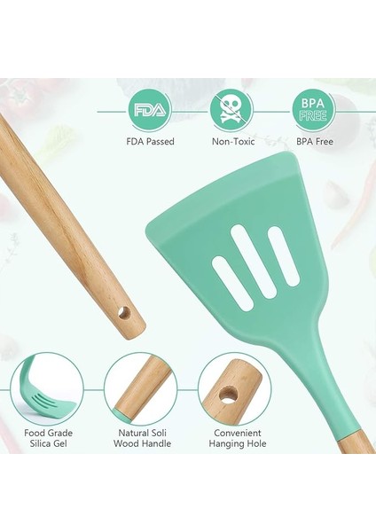 Koyu Yeşil 2 Parçalı Yapışmaz Silikon Mutfak Gereçleri Seti Tencere Seti (Yurt Dışından) indirimleri