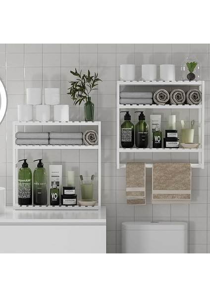 2 Paket Siyah Ayarlanabilir Bambu Havlu Askısı Mutfak Oturma Odası Banyo Rafları Şampuan Yüzen Raf Duvar Duş Tutucu (Yurt Dışından)