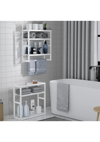 2 Paket Siyah Ayarlanabilir Bambu Havlu Askısı Mutfak Oturma Odası Banyo Rafları Şampuan Yüzen Raf Duvar Duş Tutucu (Yurt Dışından)