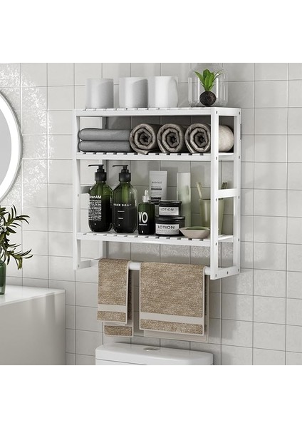 Beyaz Ayarlanabilir Bambu Havlu Askısı Mutfak Oturma Odası Banyo Rafları Şampuan Yüzen Raf Duvar Duş Tutucu (Yurt Dışından)