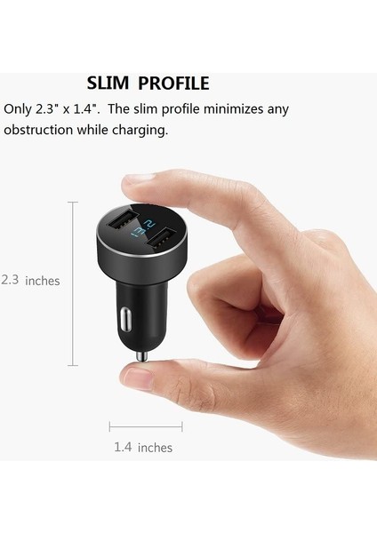 Çift USB Araç Şarj Cihazı, 4.8A Çıkışlı Araç Adaptörü, Iphone, Ipad, Samsung, Lg, Vb Için Çakmak Gerilim Ölçer, Siyah (Yurt Dışından)