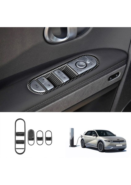 Araba Karbon Fiber Pencere Camı Kaldırma Düğmesi Anahtarı Kapağı Trim Kapı Kol Dayama Paneli Hyundai Aini Krypton 5 Ionıq 2022 + B (Yurt Dışından)