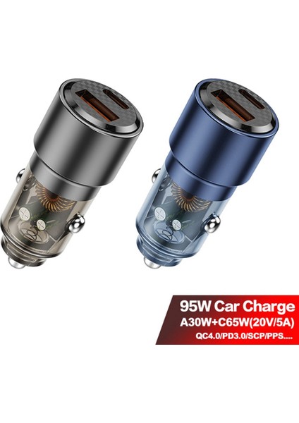 Şeffaf Araç Şarj Cihazı Ac Araç Telefonu Şarj Cihazı 95W Hızlı Şarj Qc3.0 Scp 3A Pd Araç Şarj Şarj Cihazı (Şeffaf Mavi) (Yurt Dışından) fırsatları