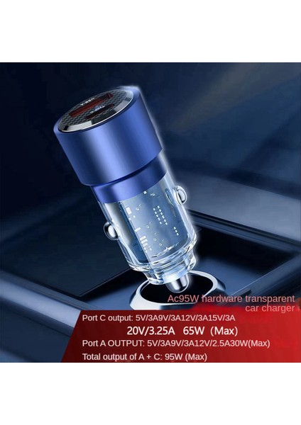 Şeffaf Araç Şarj Cihazı Ac Araç Telefonu Şarj Cihazı 95W Hızlı Şarj Qc3.0 Scp 3A Pd Araç Şarj Şarj Cihazı (Şeffaf Mavi) (Yurt Dışından) indirimleri