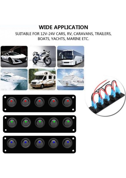 Gang Yuvarlak Dash Rocker Geçiş Anahtarı Paneli Su Geçirmez 12-24 V LED Rv Gemi Yat Deniz Araba Deniz Gemi Kırmızı (Yurt Dışından)