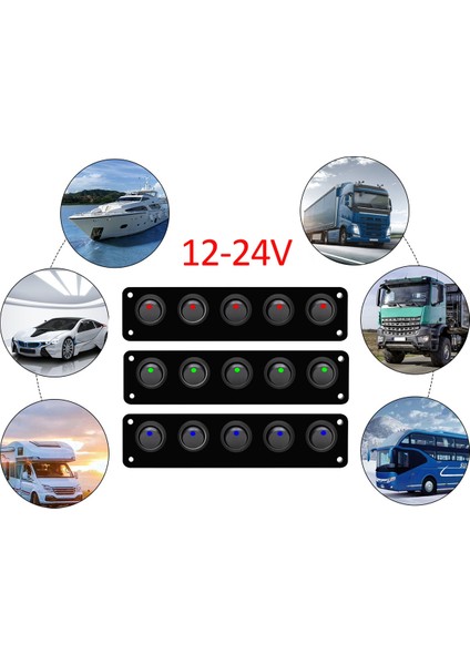 5 Gang Yuvarlak Dash Rocker Geçiş Anahtarı Paneli Su Geçirmez 12-24 V LED Rv Gemi Yat Deniz Araba Deniz Gemi Mavi (Yurt Dışından)