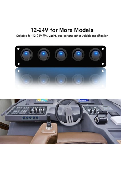 5 Gang Yuvarlak Dash Rocker Geçiş Anahtarı Paneli Su Geçirmez 12-24 V LED Rv Gemi Yat Deniz Araba Deniz Gemi Mavi (Yurt Dışından)