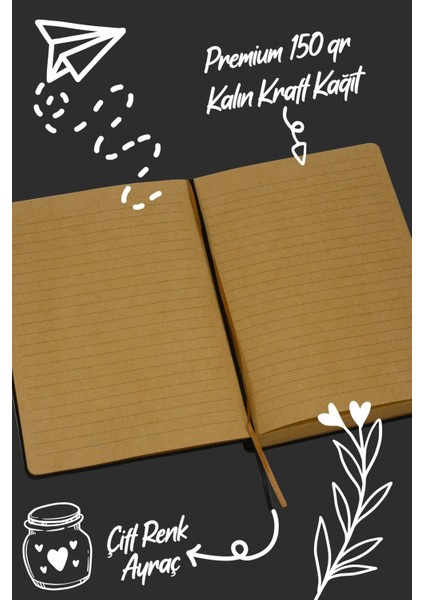 Bujo Kraft Keten Defter 96 Yaprak A5 150 Gr. Kraft Çizgili modelleri