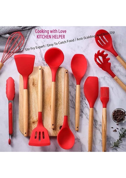 Kırmızı 12 Parçalı Yapışmaz Silikon Mutfak Gereçleri Seti Tencere Seti (Yurt Dışından) fırsatları
