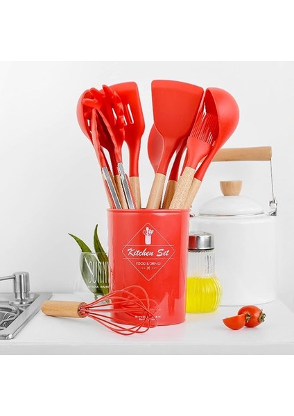 Kırmızı 12 Parçalı Yapışmaz Silikon Mutfak Gereçleri Seti Tencere Seti (Yurt Dışından) indirimleri