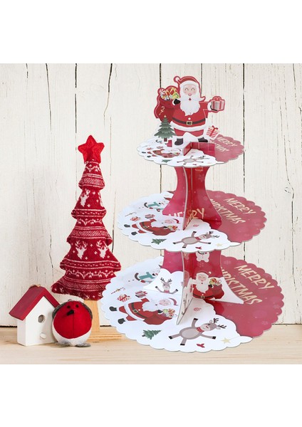 3 Katlı Noel Noel Cupcake Pasta Standı Tutucu (Yurt Dışından)