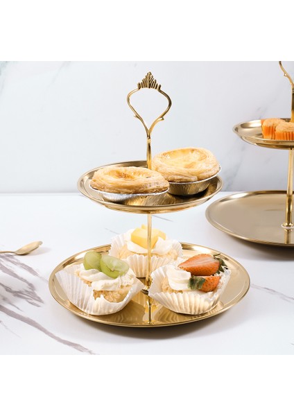 2 Katlı Altın Paslanmaz Çelik Cupcake Standı Servis Tepsisi Pasta Tutucu (Yurt Dışından)