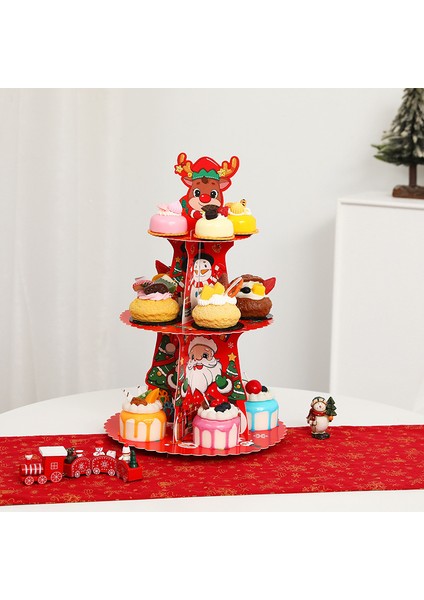 3 Katlı Noel Geyiği Karton Cupcake Kulesi Pasta Standı Tutucu (Yurt Dışından)