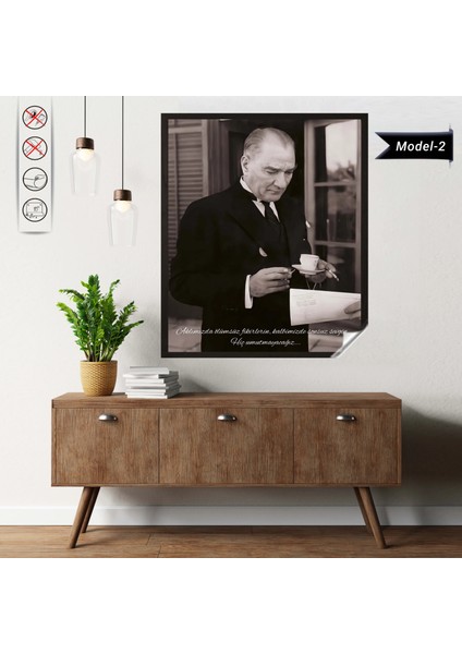 Statik Tutunma Özellikli Tablo - Poster Atatürk (Model- 2) 100 cm x 120 cm 10