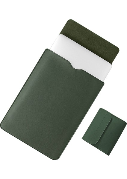 15-16 Inç Laptop Çantası Ultra Ince Pu Deri Notebook Kılıfı + Küçük Çanta-Siyahımsı Yeşil (Yurt Dışından) fiyatları