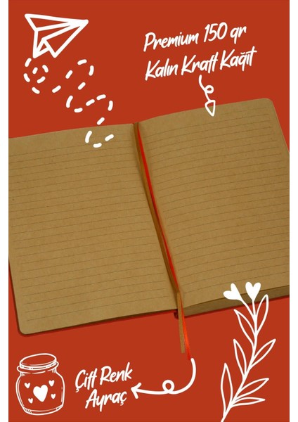 Bujo Kraft Keten Defter 96 Yaprak A5 150 Gr. Kraft Çizgili modelleri