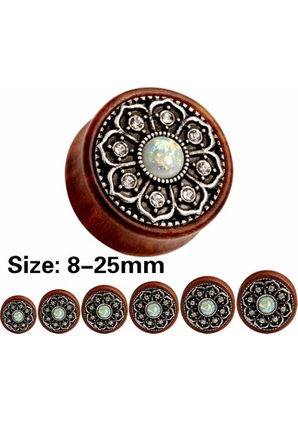 Kahverengi Tarzı 12 mm 1 Çift Ahşap Kulak Takunyaları Sahte Opal Metal Kulak Tünelleri Vücut Takısı Çift (Yurt Dışından)