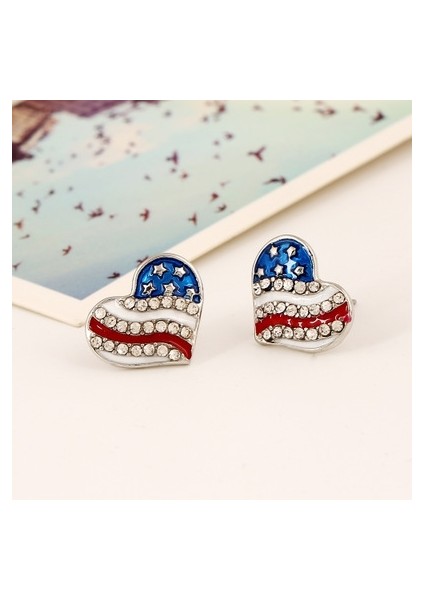 Çok Renkli Stil Aşk Kalbi Abd Ulusal Bayrak Vatansever Kırmızı Mavi Yıldız Küpe Takı Sıcak (Yurt Dışından)