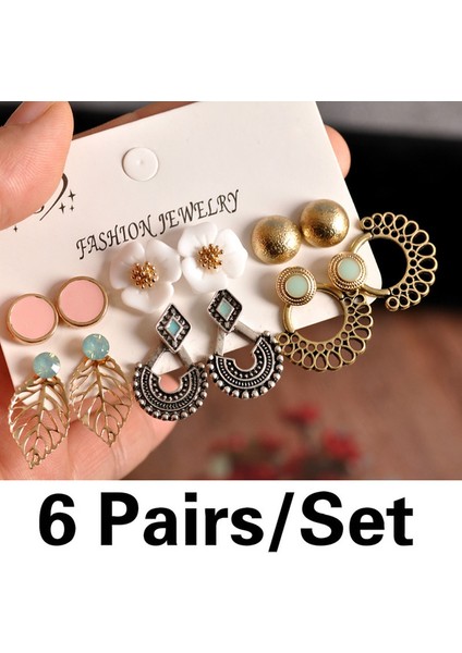 Altın Tarzı 6 Çift Set Moda Kadın Takı Hollow Moda Vintage Bohemya Küpe Benzersiz Trendy Altın Çiçek Yaprak Parti Inci Küpe Seti Mashup Küpeler Aksesuarlar Hediye (Yurt Dışından) fiyatları