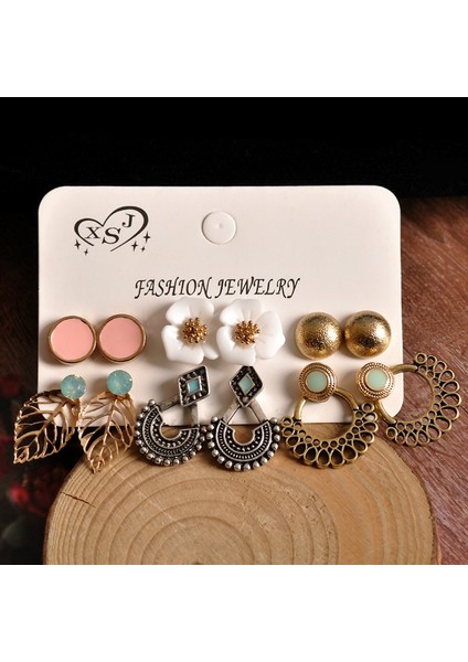 Altın Tarzı 6 Çift Set Moda Kadın Takı Hollow Moda Vintage Bohemya Küpe Benzersiz Trendy Altın Çiçek Yaprak Parti Inci Küpe Seti Mashup Küpeler Aksesuarlar Hediye (Yurt Dışından) modelleri