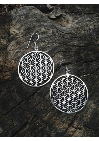 Gümüş Çiçek Hayat Küpü Küpe, Kutsal Geometri Yaşam Tohumu Ruhani Mandala Süsleme (Yurt Dışından)