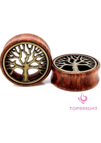 12 mm Topbrıght® Çift Ahşap ve Pirinç Hayat Ağacı Tünel Flesh Tünel Kulak Tüneli Küpe Takıları Earring Plugs (Yurt Dışından)