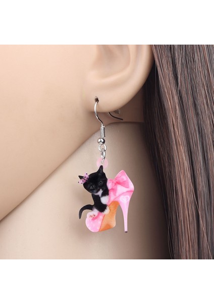 Pembe Tarzı Akrilik Sevgililer Günü Pembe Topuklu Siyah Kedi Küpe Düşen Takı Hayvan Kolye Süsler Kadın Kızlar Gençler Aşıklar Şans Aksesuar Hediye (Yurt Dışından) modelleri