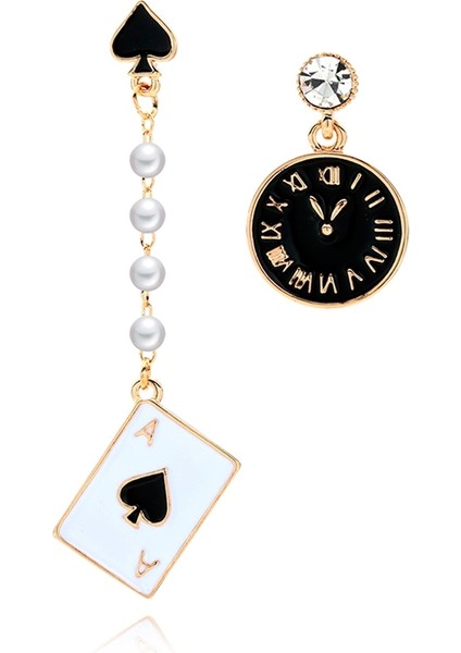 Siyah Stil Kadınlar Için Ravınour Taşlı Küpe Poker Kartı Alarm Saati Asimetrik Kolye Uzun Yaratıcı Inci Moda Takı (Yurt Dışından)