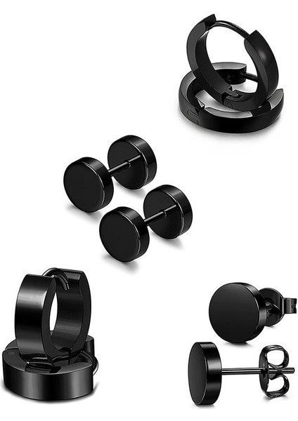 Siyah Stil 4 Çift Set Erkek Moda Punk Küpe Paslanmaz Çelik Küpe Rocker Kulak Pimi Küpe Erkek Kadın Halka Küpe Piercing Siyah Dambıl Küpe Küpe Seti (Yurt Dışından) fiyatları